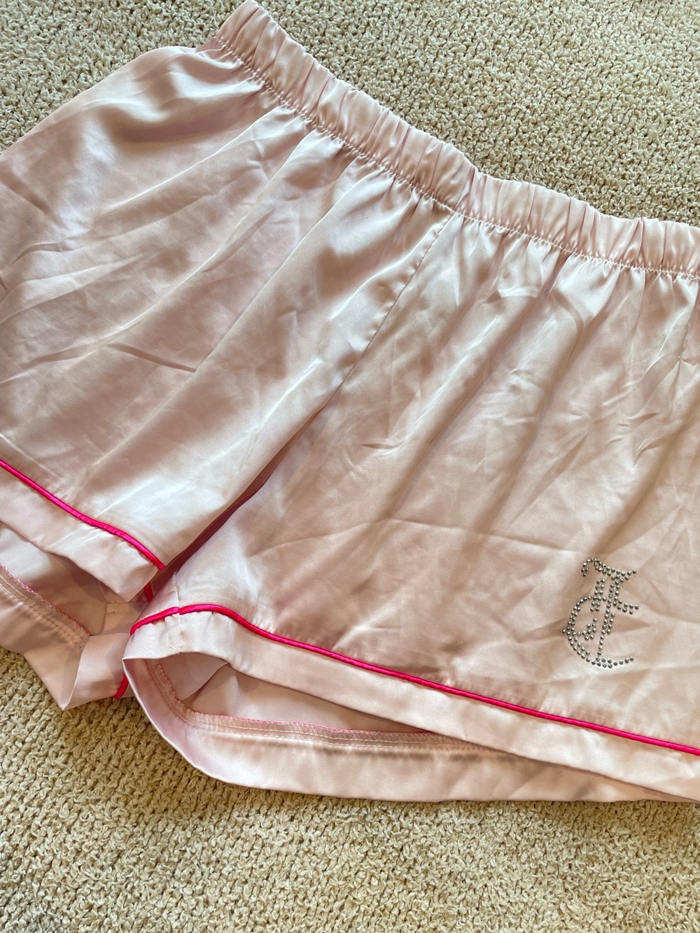 Juicy Couture Pink Satin Shorts with Bedazzled Logo - size small